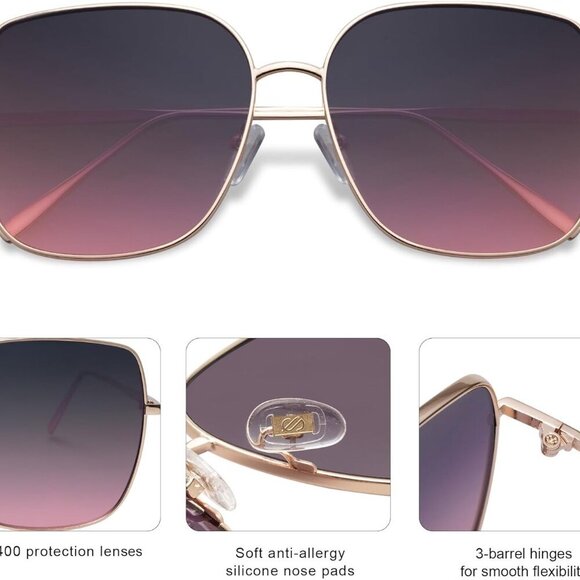 Oversized Metal Frame Sunglasses UV400 Protection Large Flat Lens Unisex - Picture 3 of 5